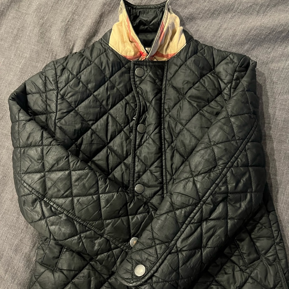 Black Burberry jacket toddler/ signature plaid collar and inside